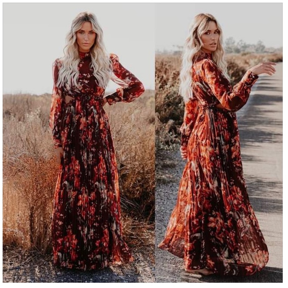 NWOT VICI Weeping Willow Pleated Cut Out Maxi Dress Small